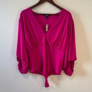Express Fuchsia V-Neck Blouse